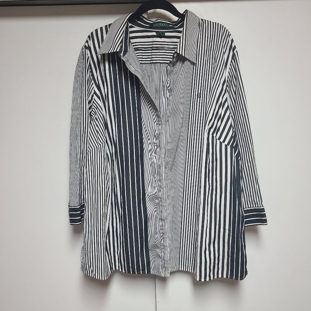 Black and white stripe button-up blouse